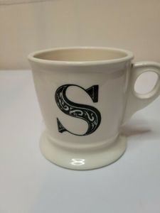 Anthropologie Letter  "S" Coffee Tea Mug White Black Retro Monogram